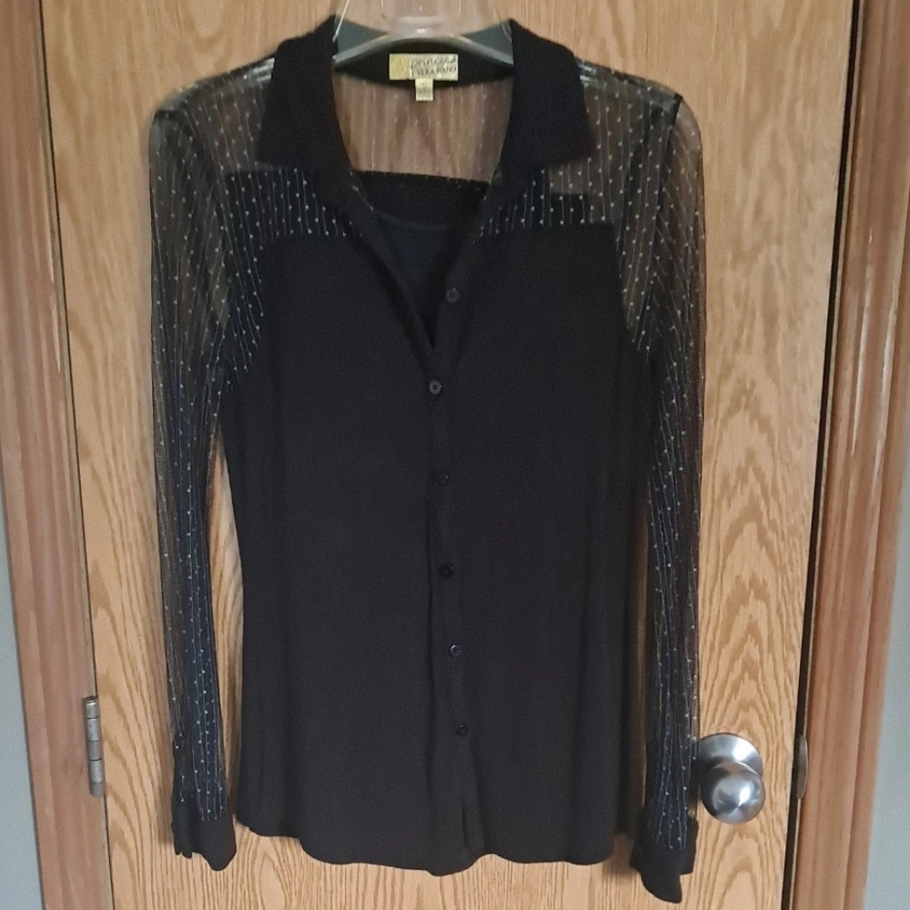 Ladies Princess Vera Wang Black Long Sleeve Blouse With Removable Cami Sz. S